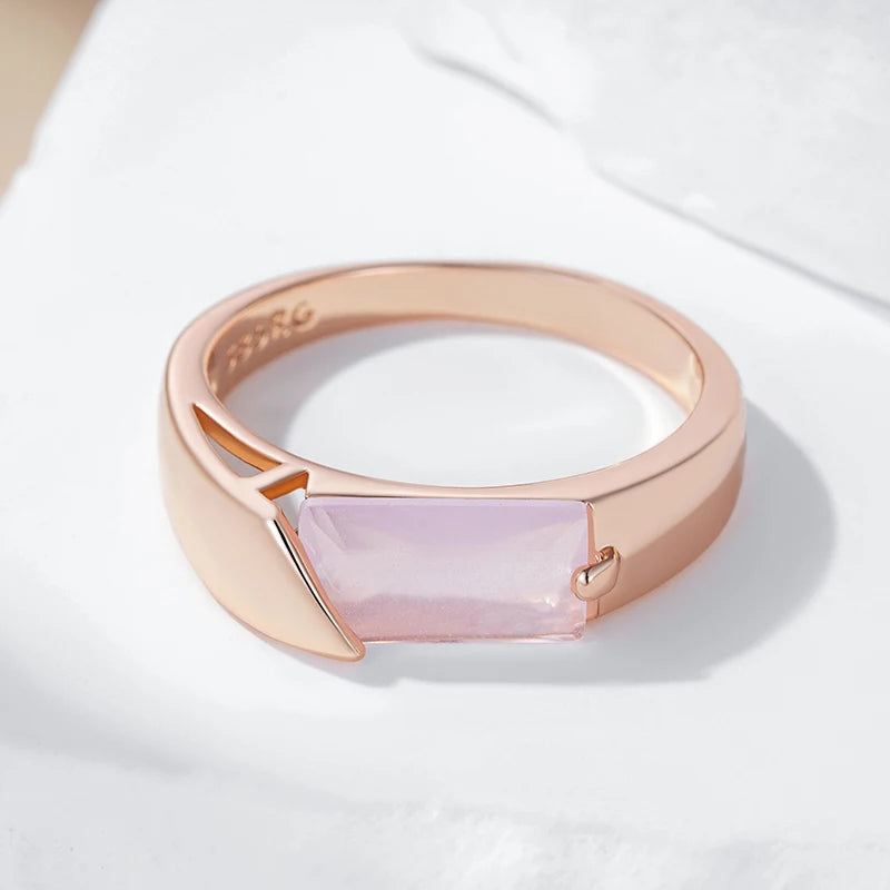 Pink Natural Zircon Ring for Women 585 Rose Gold Color Exquisite Wedding Accessories Daily Fine Jewelry