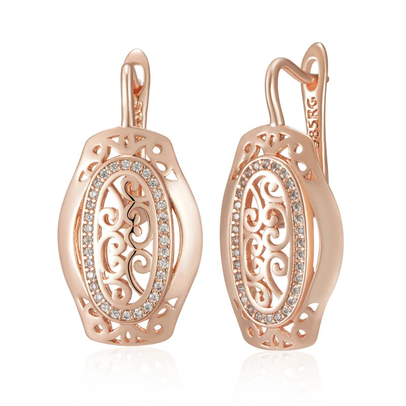 Ethnic Bride Drop Earrings for Women Hollow Pattern Natural Zircon Accessories Daily Fine Jewelry