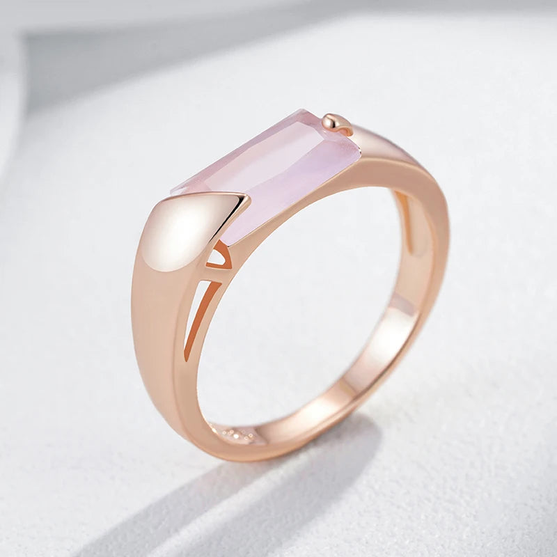 Pink Natural Zircon Ring for Women 585 Rose Gold Color Exquisite Wedding Accessories Daily Fine Jewelry
