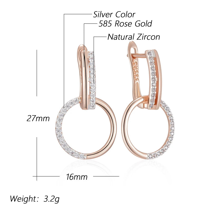 Stylish round Drop Earrings for Women Fashion 585 Rose Gold Silver Color Mix Natural Zircon Accessories Daily Jewelry