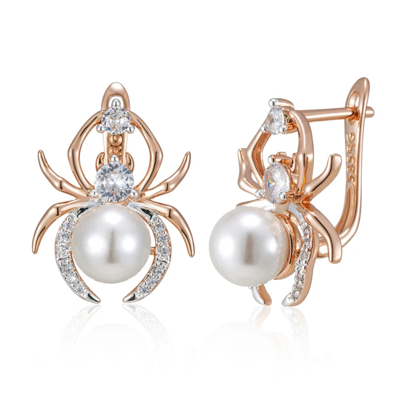 Punk Spider Pearl English Earrings for Women Fashion 585 Rose Gold Silver Color Mix Party Accessories Retro Jewelry