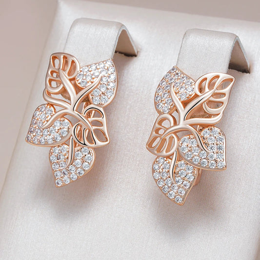 Crystal Flower Natural Zircon Drop Earring for Women  585 Rose Gold Color Daily Fine Vintage Jewelry