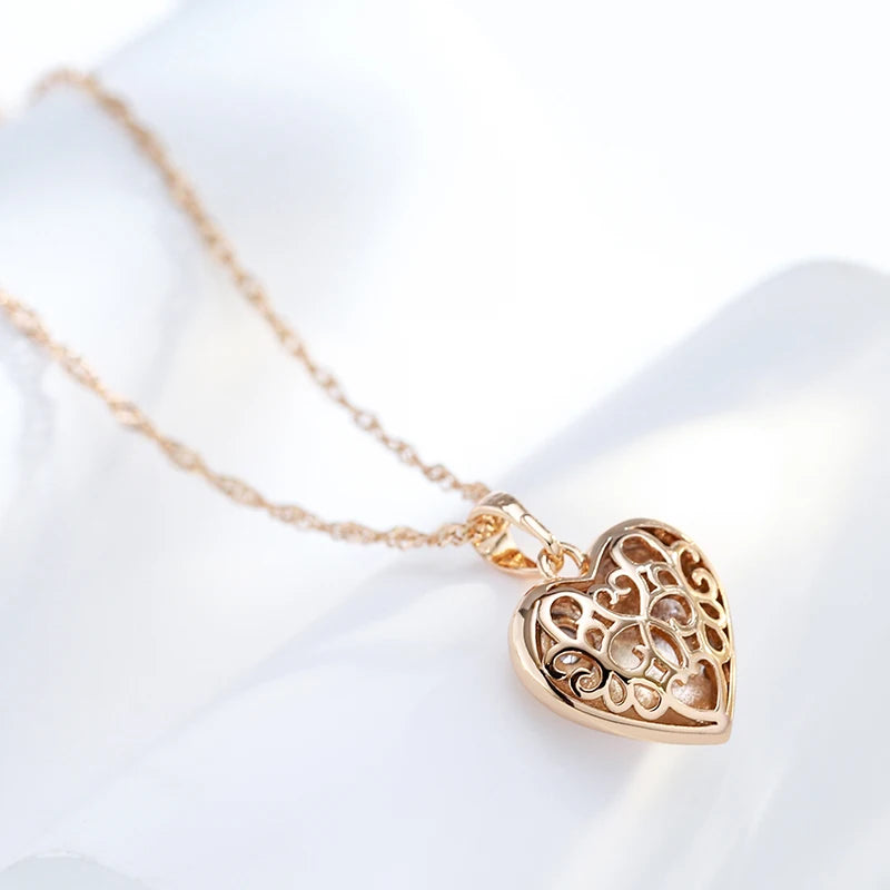 New Heart Pendant Necklace for Women Luxury Natural Zircon with 585 Rose Gold Color Modern Party Wedding Daily Jewelry