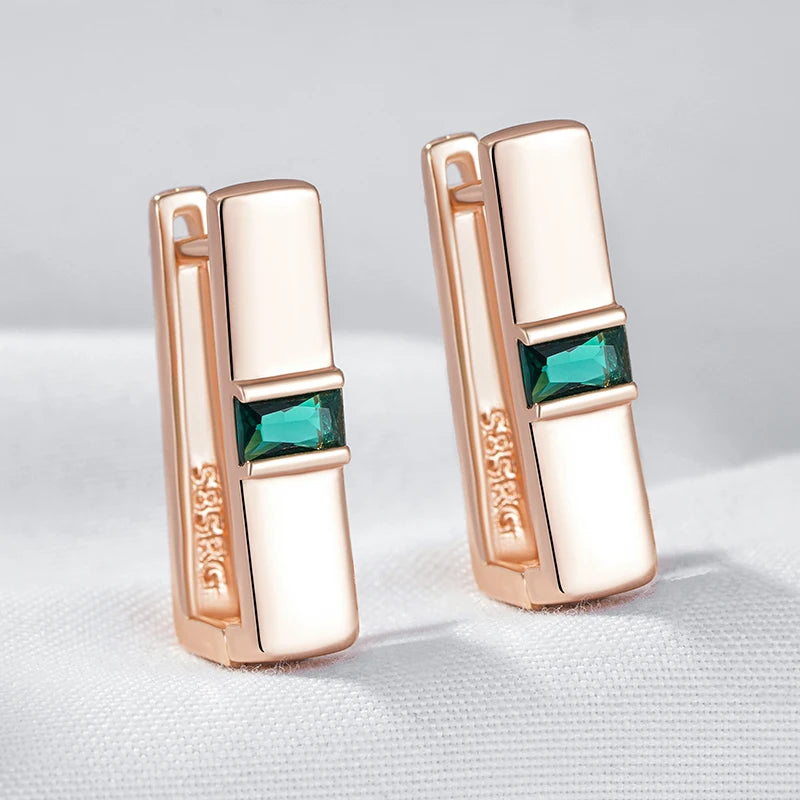 Simple Earrings Unique Square Green Natural Zircon Accessories Women Vintage Wedding Jewelry