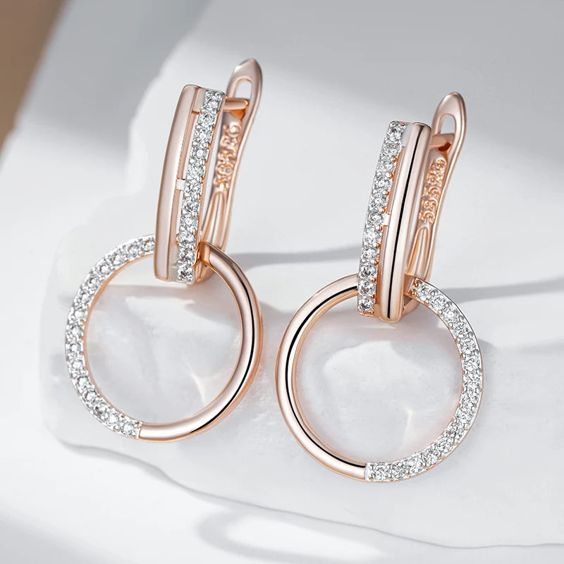 Stylish round Drop Earrings for Women Fashion 585 Rose Gold Silver Color Mix Natural Zircon Accessories Daily Jewelry