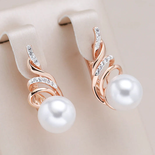 Fashion Geometry Pearl Drop Earrings for Women 585 Rose Gold Silver Color Mix Natural Zircon Boho Ethnic Wedding Jewelry