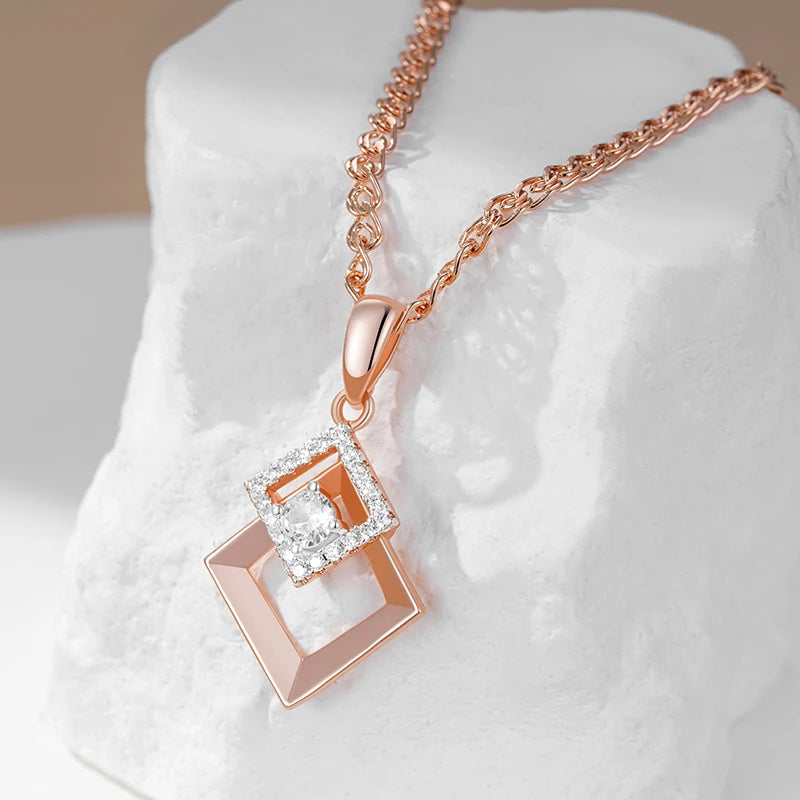 Hot Fashion 585 Rose Gold Silver Color Mix Pendant Necklace for Women Shiny Natural Zircon Accessories Daily Fine Jewelry