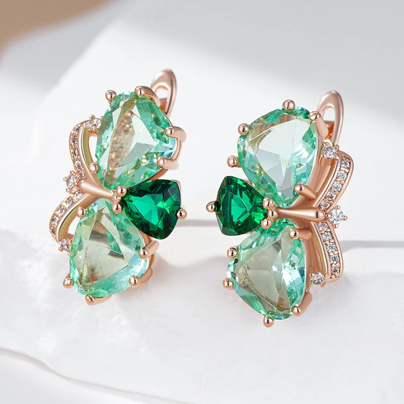 Green Stone Drop Earrings for Women Fashion Rhombus Natural Zircon Accessories 585 Rose Gold Vintage Daily Jewelry