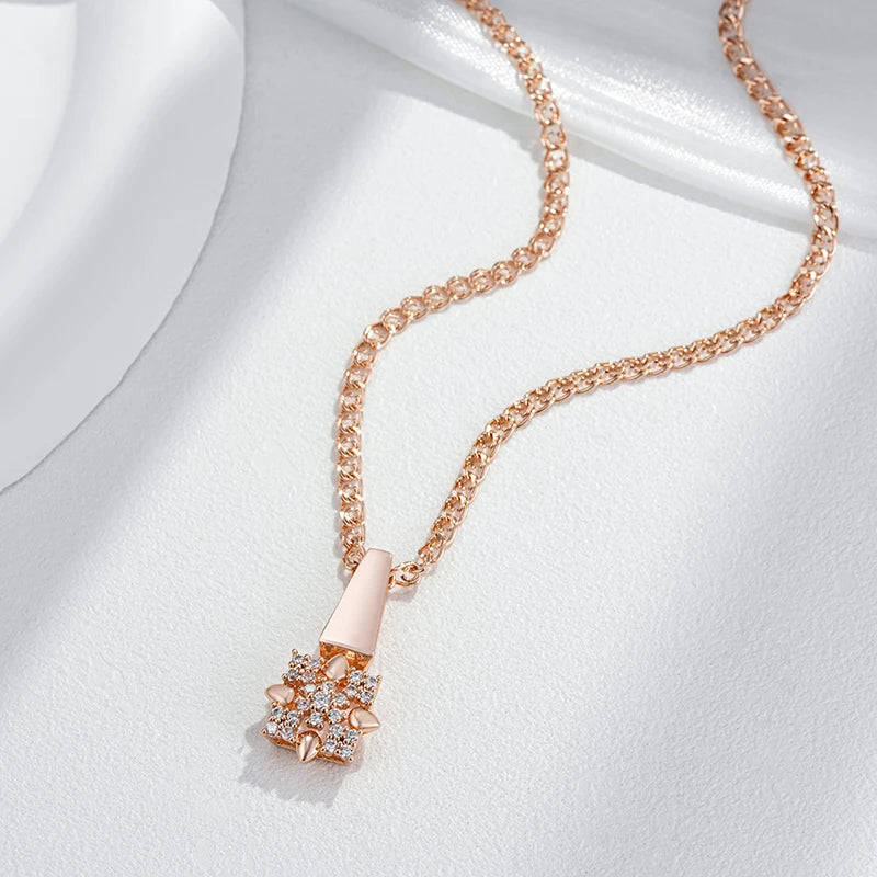 Hot 585 Rose Gold Color Crystal Flower Drop Earrings Pendant for Women Natural Zircon Accessories Daily Fine Jewelry Sets