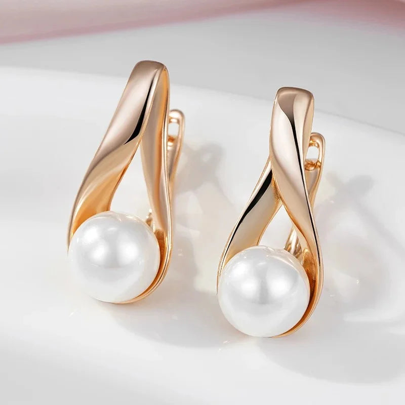 Luxury 585 Rose Gold Pendant Necklace for Women Unique Geometric Hollow Pearl Bridal Wedding Jewelry Daily Wear Gift