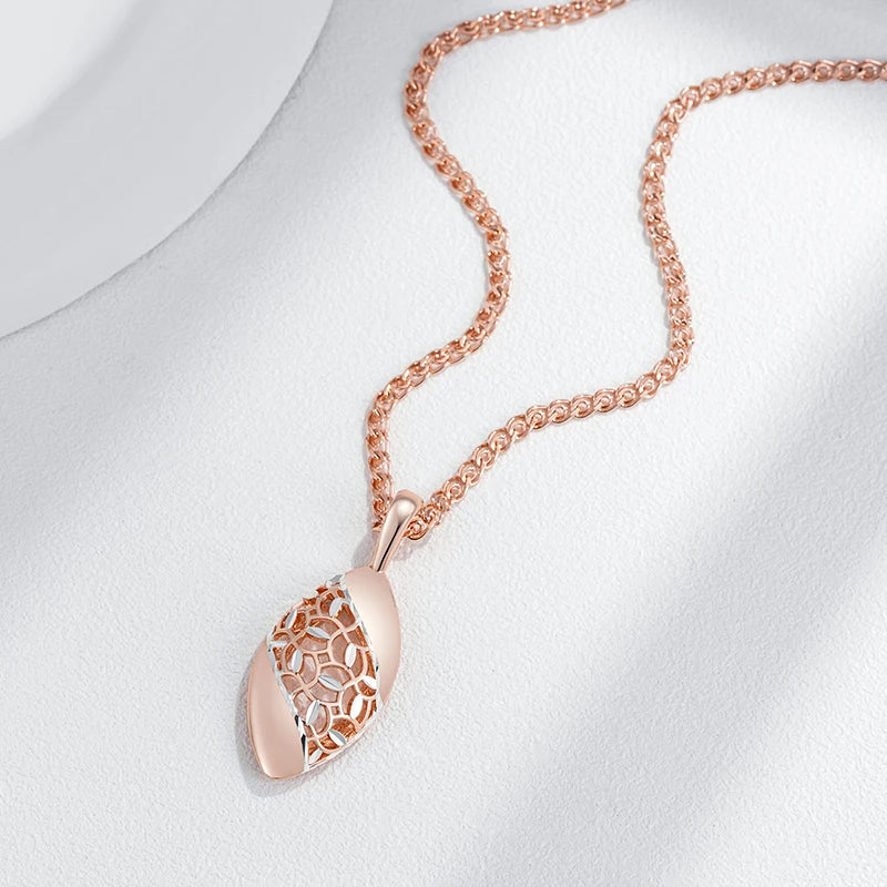 Hot Unique Flower Ethnic Bridal Pendant Necklace for Women Fashion 585 Rose Gold Silver Color Mix Daily Fine Boho Jewelry