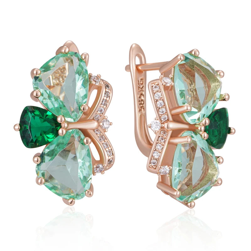 Green Stone Drop Earrings for Women Fashion Rhombus Natural Zircon Accessories 585 Rose Gold Vintage Daily Jewelry