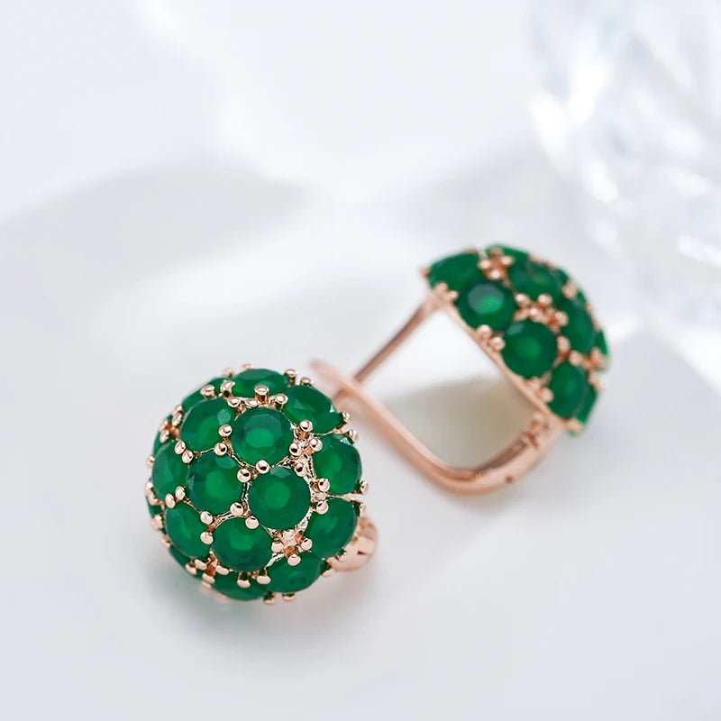 Unusual Full Sparkling Green Natural Zircon English Earrings for Women Luxury 585 Rose Gold Color Party Daily Jewelry