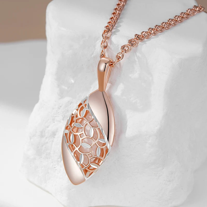 Hot Unique Flower Ethnic Bridal Pendant Necklace for Women Fashion 585 Rose Gold Silver Color Mix Daily Fine Boho Jewelry