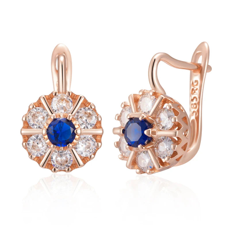 English Flower Earring for Women Trend Blue Natural Zircon Accessories High Quality Daily Jewelry