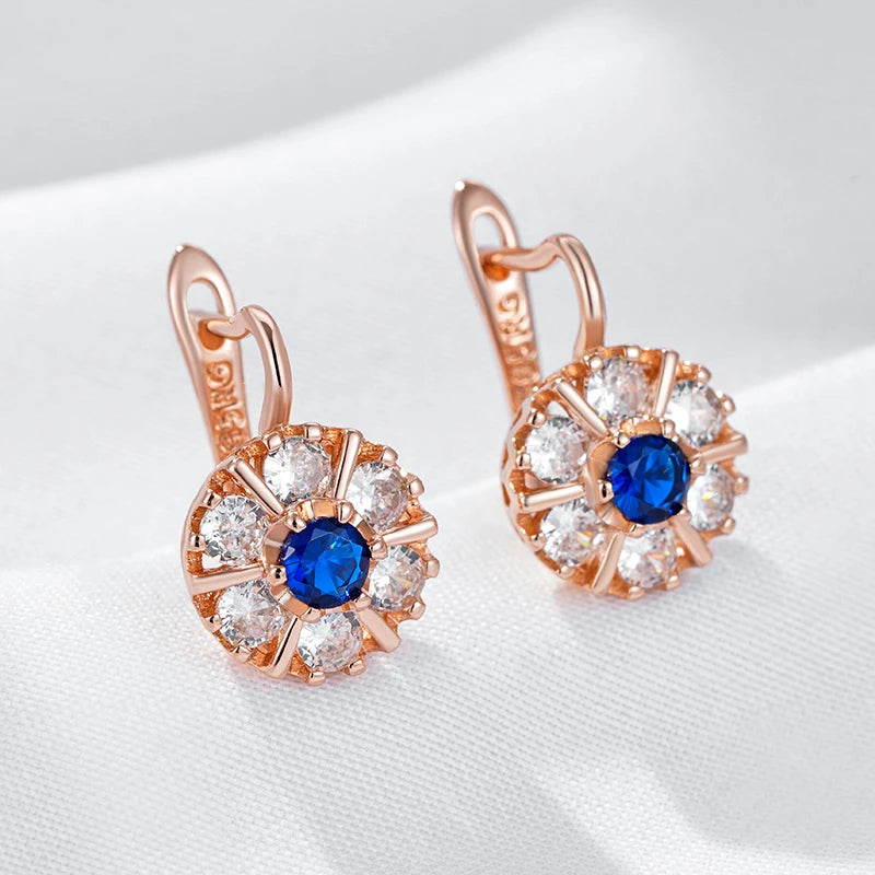 English Flower Earring for Women Trend Blue Natural Zircon Accessories High Quality Daily Jewelry