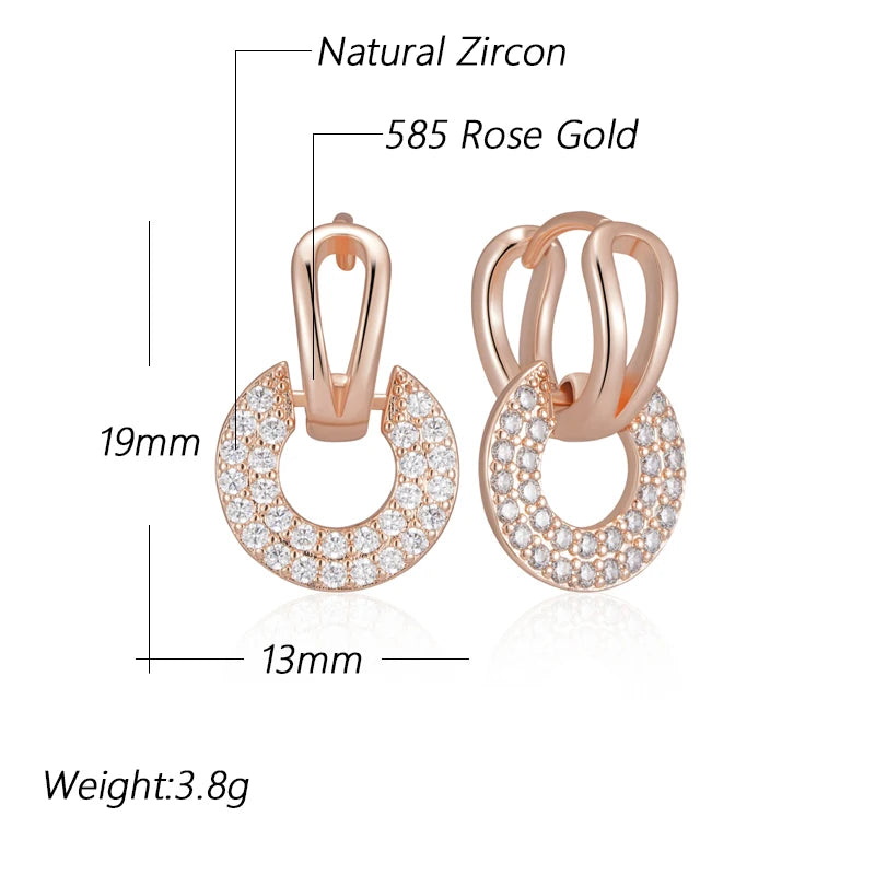 Luxury Full Shiny Natural Zircon Drop Earrings for Women Unique Design 585 Rose Gold Color Bride Wedding Jewelry Best Gift