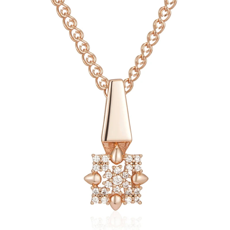 Hot 585 Rose Gold Color Crystal Flower Drop Earrings Pendant for Women Natural Zircon Accessories Daily Fine Jewelry Sets