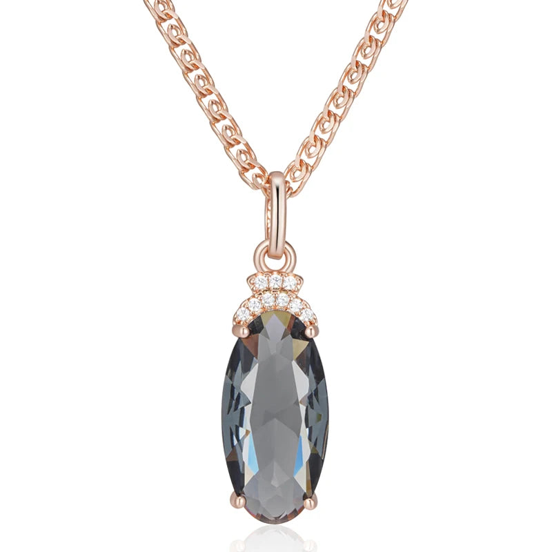 Hot Grey Big Oval Pendant Necklace for Women Trend 585 Rose Gold Color with Natural Zircon High Quality Daily Fine Jewelry