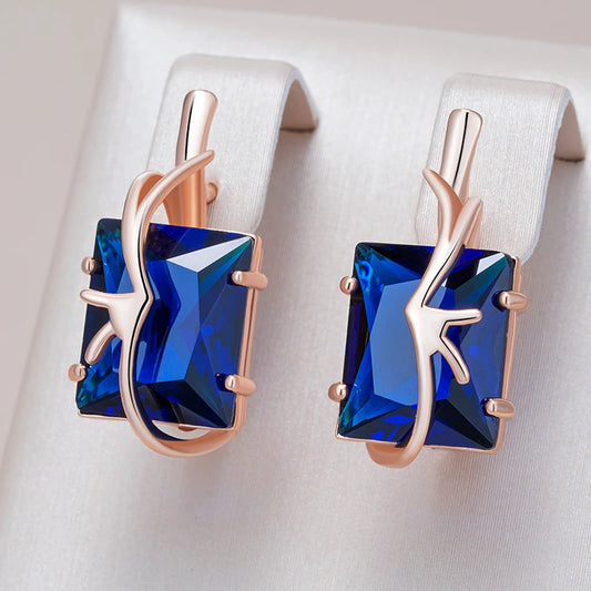 Hot Square Blue Natural Zircon Drop Earrings for Women Fashion 585 Rose Gold Color High Quality Daily Fine Vintage Jewelry