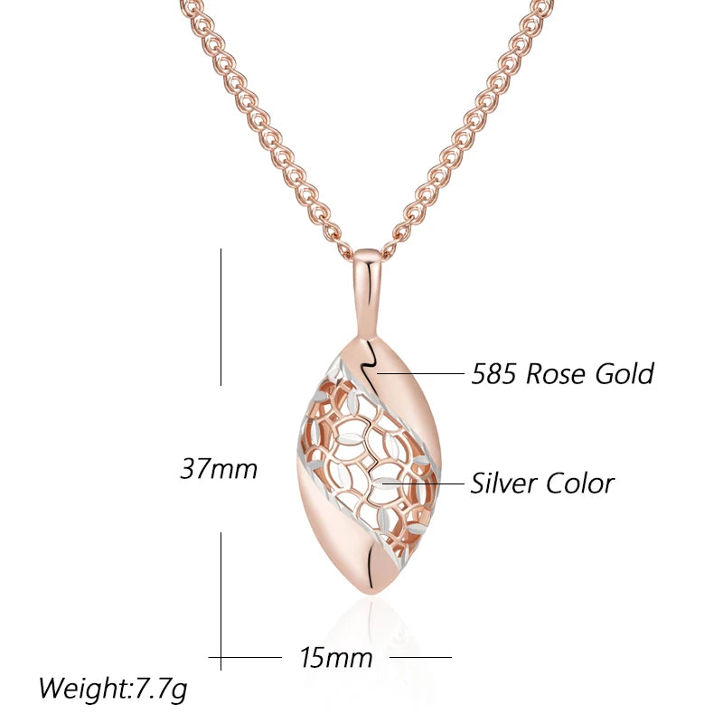 Hot Unique Flower Ethnic Bridal Pendant Necklace for Women Fashion 585 Rose Gold Silver Color Mix Daily Fine Boho Jewelry