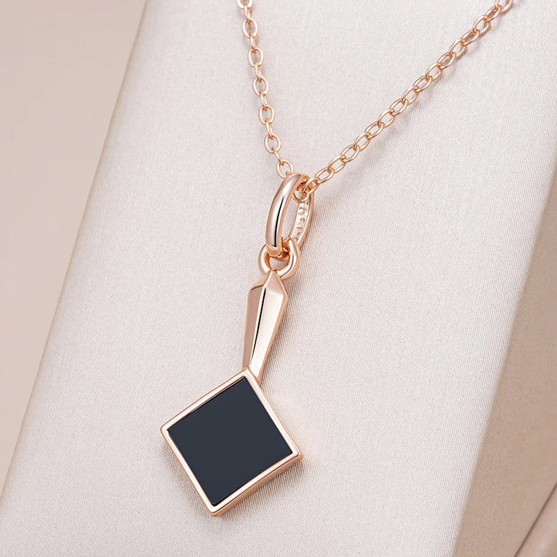 Black is Black Stone Pendant Necklace for Women Fashion 585 Rose Gold Color Accessories High Quality Daily Fine Jewelry
