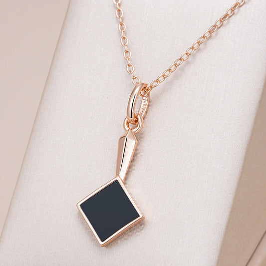 Black is Black Stone Pendant Necklace for Women Fashion 585 Rose Gold Color Accessories High Quality Daily Fine Jewelry