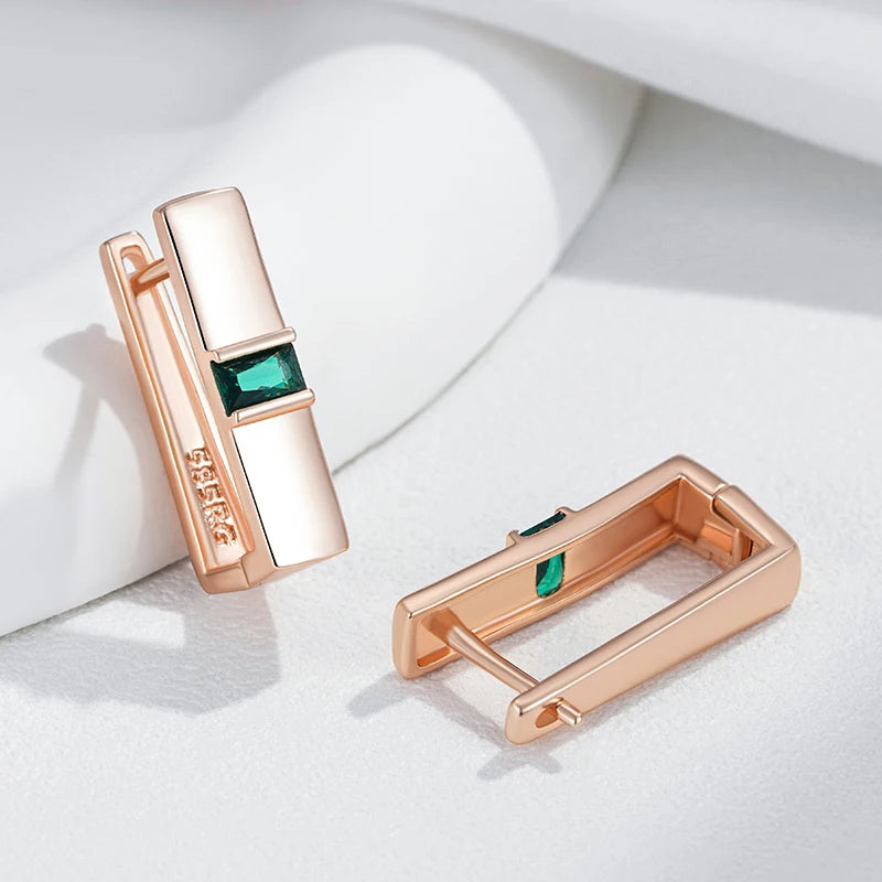 Simple Earrings Unique Square Green Natural Zircon Accessories Women Vintage Wedding Jewelry