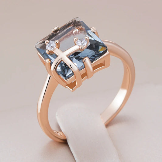 Magnificent Grey Natural Zircon Bride Rings for Women Fashion 585 Rose Gold Color High Quality Daily Fine Vintage Jewelry