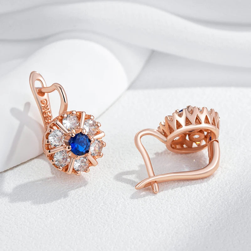 English Flower Earring for Women Trend Blue Natural Zircon Accessories High Quality Daily Jewelry