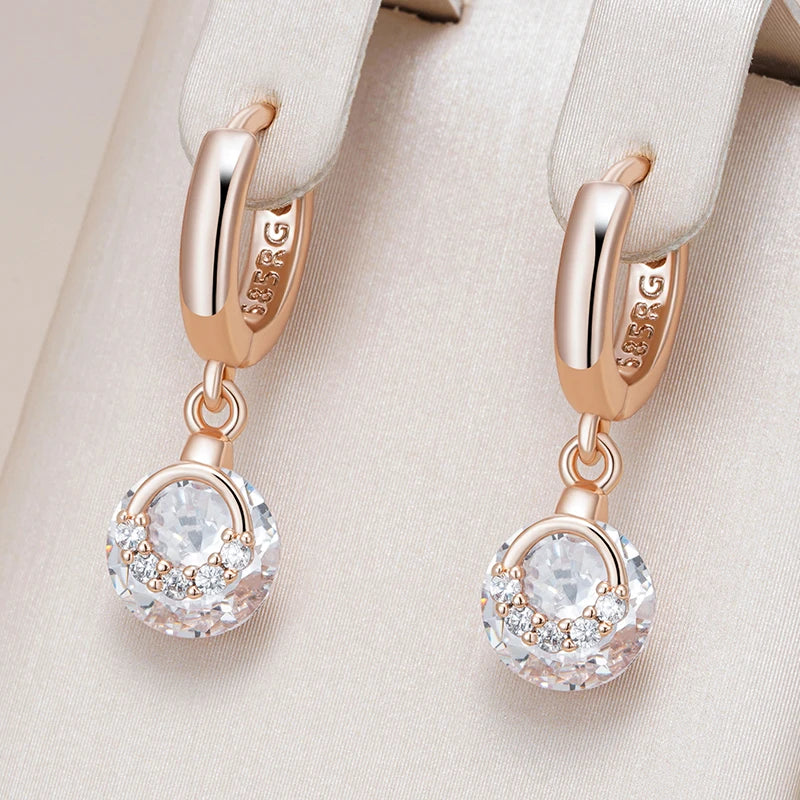 Hot 585 Rose Gold Color Drop Earrings for Women Fashion White Natural Zircon Accessories Daily Fine Jewelry Crystal Gift