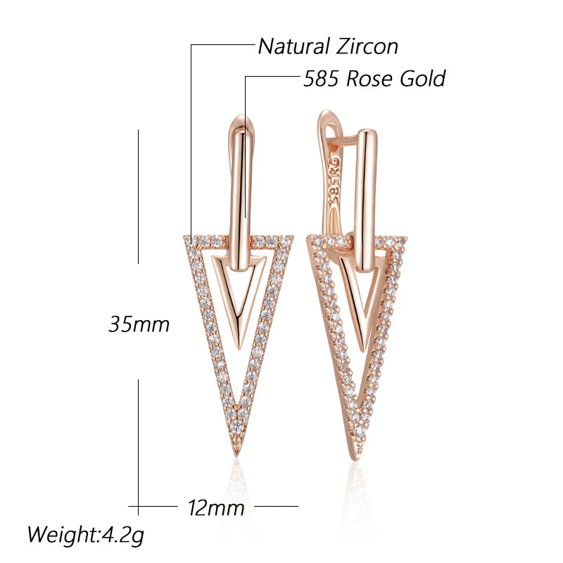 Unusual Glossy Rhombus 585 Rose Gold Color Drop Earring for Women Fashion Natural Zircon Accessories Daily Fine Jewelry