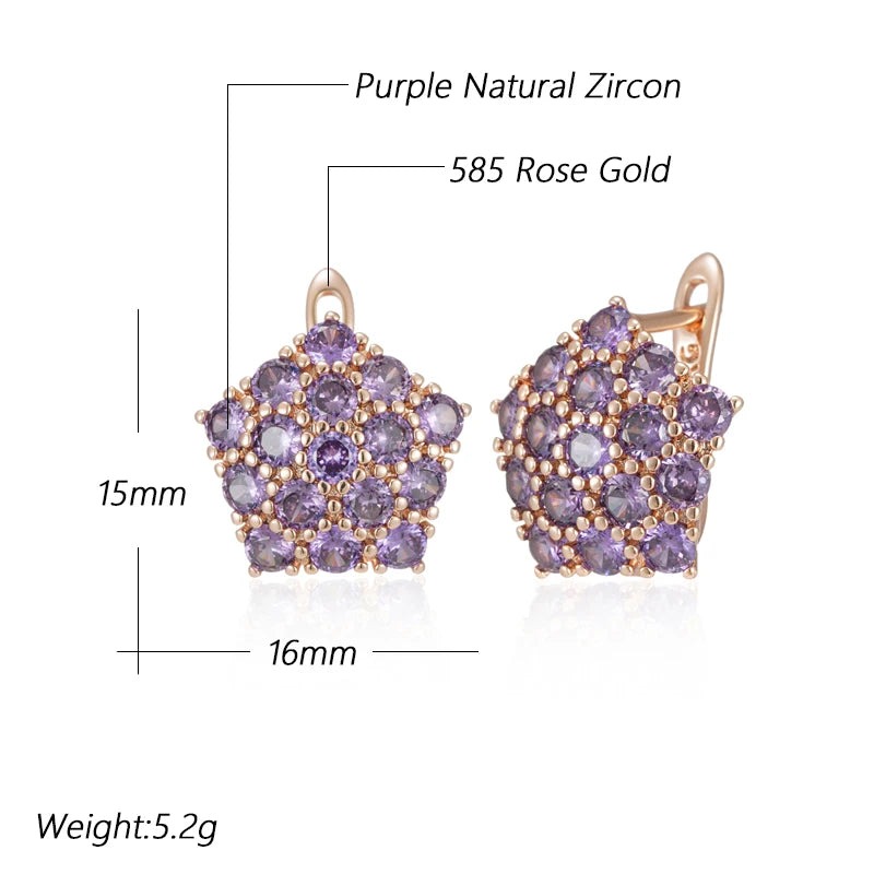 Hot Shiny Purple Natural Zircon Drop Earrings for Women Trend 585 Rose Gold Color Bride Wedding Fine Jewelry Crystal Gift