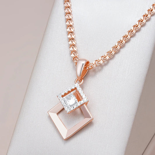Hot Fashion 585 Rose Gold Silver Color Mix Pendant Necklace for Women Shiny Natural Zircon Accessories Daily Fine Jewelry