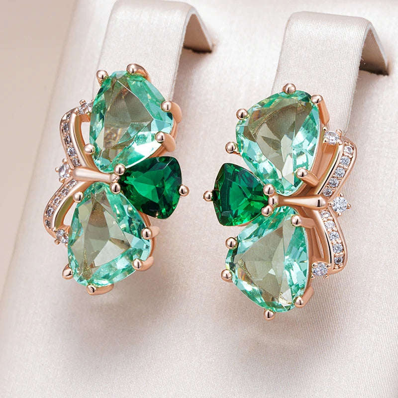 Green Stone Drop Earrings for Women Fashion Rhombus Natural Zircon Accessories 585 Rose Gold Vintage Daily Jewelry
