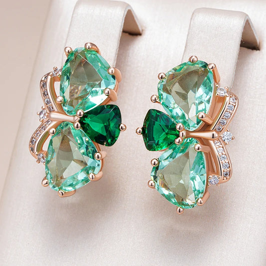 Green Stone Drop Earrings for Women Fashion Rhombus Natural Zircon Accessories 585 Rose Gold Vintage Daily Jewelry