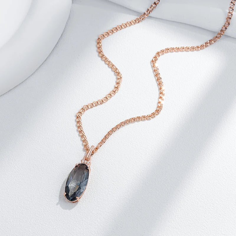 Hot Grey Big Oval Pendant Necklace for Women Trend 585 Rose Gold Color with Natural Zircon High Quality Daily Fine Jewelry
