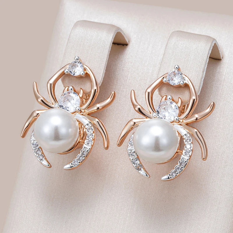 Punk Spider Pearl English Earrings for Women Fashion 585 Rose Gold Silver Color Mix Party Accessories Retro Jewelry
