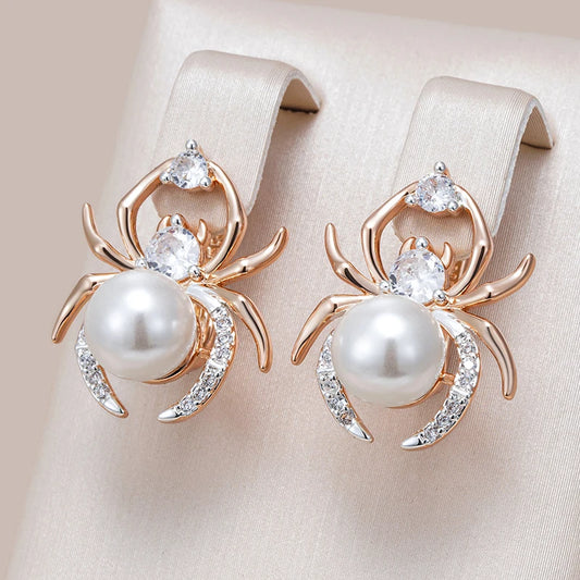 Punk Spider Pearl English Earrings for Women Fashion 585 Rose Gold Silver Color Mix Party Accessories Retro Jewelry