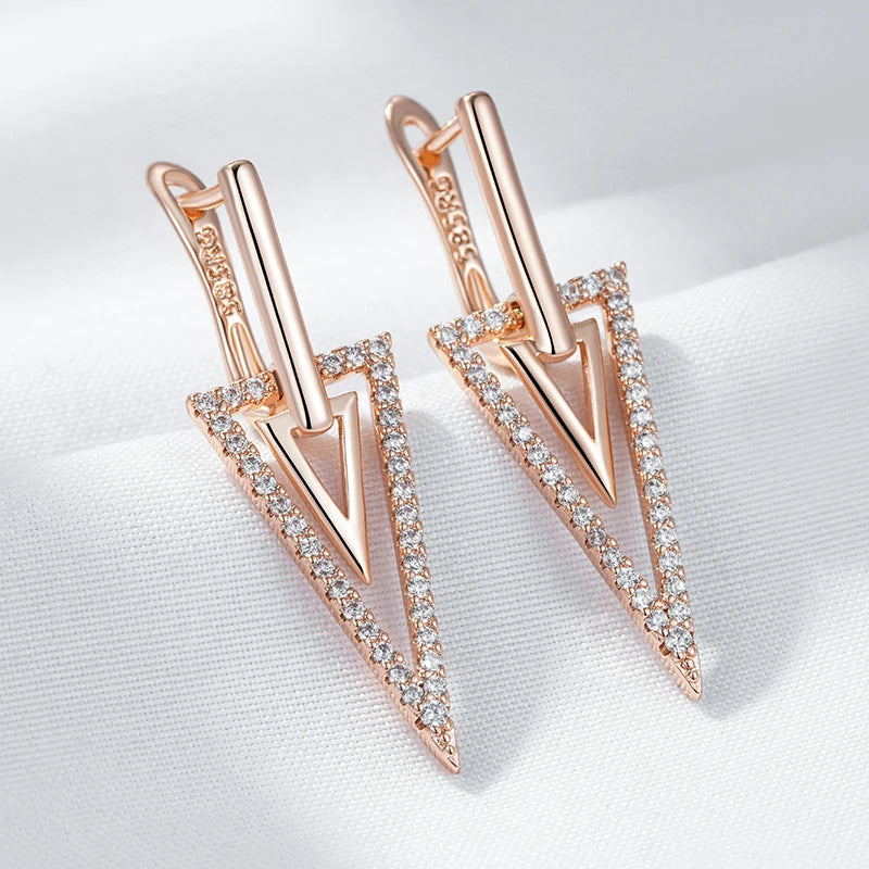 Unusual Glossy Rhombus 585 Rose Gold Color Drop Earring for Women Fashion Natural Zircon Accessories Daily Fine Jewelry