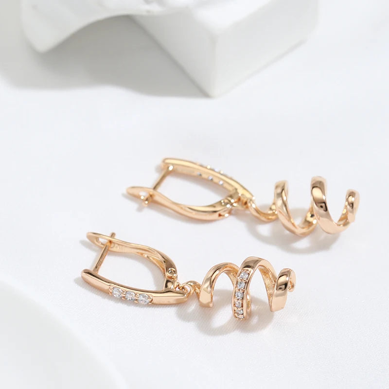 New 585 Rose Gold Drop Earrings for Women Natural Zircon Bridal Wedding Geometry Rotate Earrings Fashion Daily Jewelry