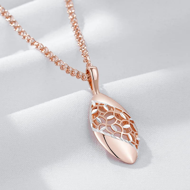 Hot Unique Flower Ethnic Bridal Pendant Necklace for Women Fashion 585 Rose Gold Silver Color Mix Daily Fine Boho Jewelry