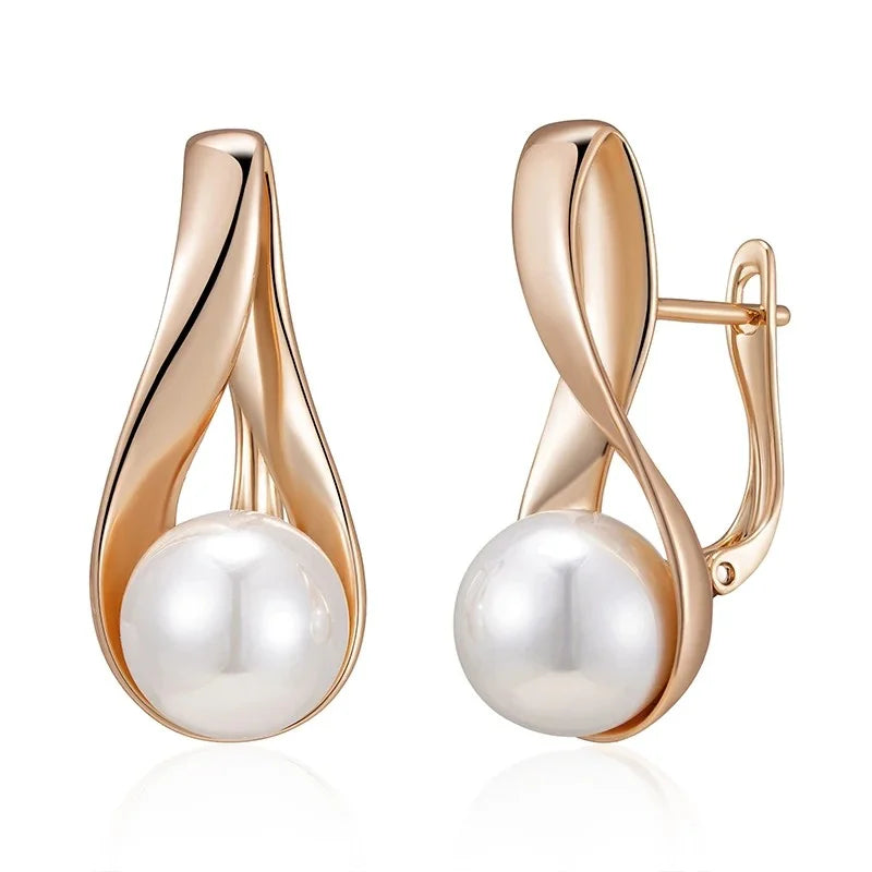Luxury 585 Rose Gold Pendant Necklace for Women Unique Geometric Hollow Pearl Bridal Wedding Jewelry Daily Wear Gift