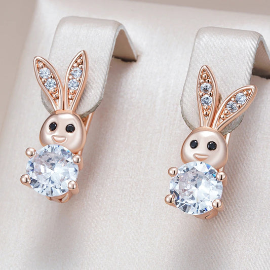 Cute Rabbit Drop Earrings for Women Shiny Natural Zircon Accessories Daily Animal Jewelry