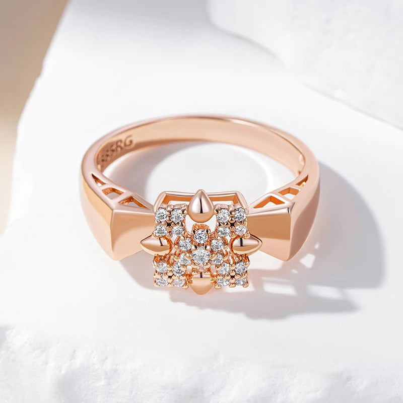 Crystal Flower Ring for Women Shiny Natural Zircon Ethnic Bride Accessories Daily Fine Jewelry