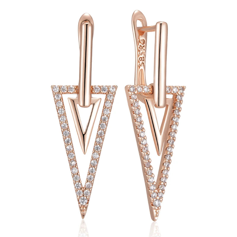 Unusual Glossy Rhombus 585 Rose Gold Color Drop Earring for Women Fashion Natural Zircon Accessories Daily Fine Jewelry