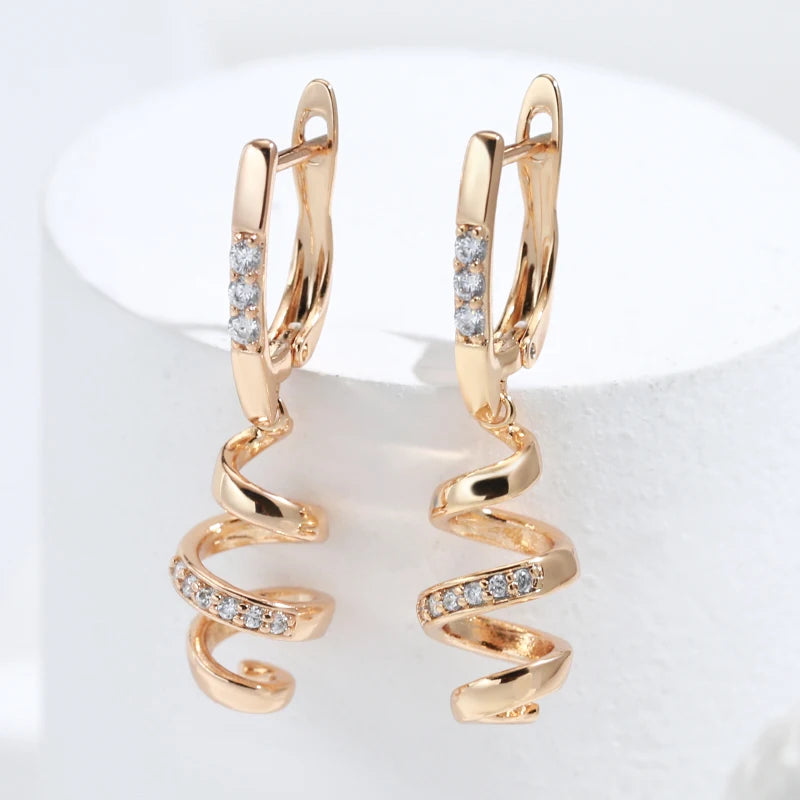 New 585 Rose Gold Drop Earrings for Women Natural Zircon Bridal Wedding Geometry Rotate Earrings Fashion Daily Jewelry