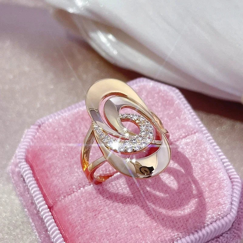 Daily Fine Jewelry Sets 585 Rose Gold Color Natural Zircon Big Ring Earrings Necklace for Women