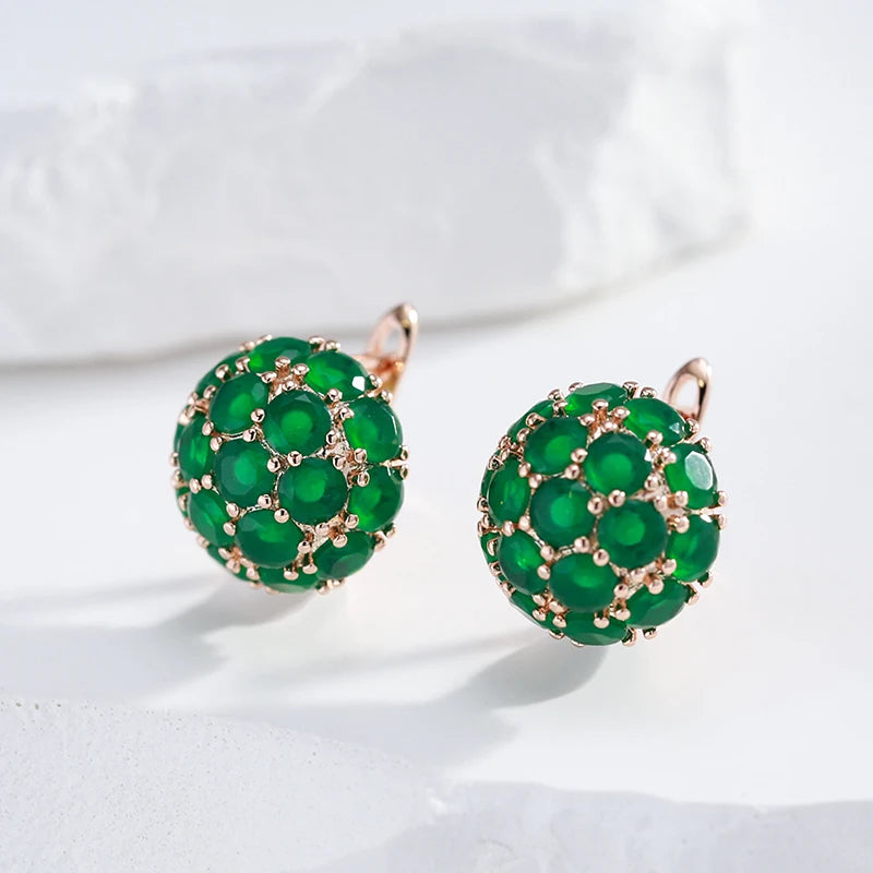 Unusual Full Sparkling Green Natural Zircon English Earrings for Women Luxury 585 Rose Gold Color Party Daily Jewelry