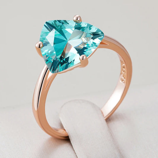 Hot Simple Romantic Green Natural Zircon Bridal Wedding Rings Luxury 585 Rose Gold Color Daily Fine Jewelry Women Gift